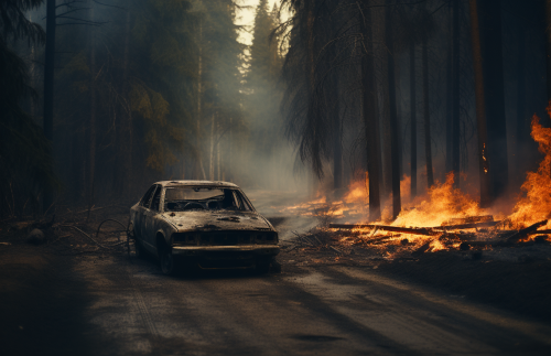 Burned Out Car Forest Flames Haroon Mirza
