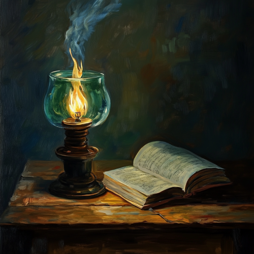 Oil Painting of Burning Lamp