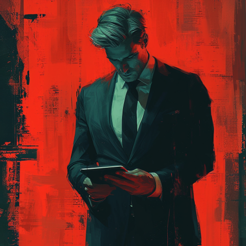 Illustration of business man looking at data