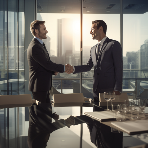 Professional businessmen shaking hands in conference room