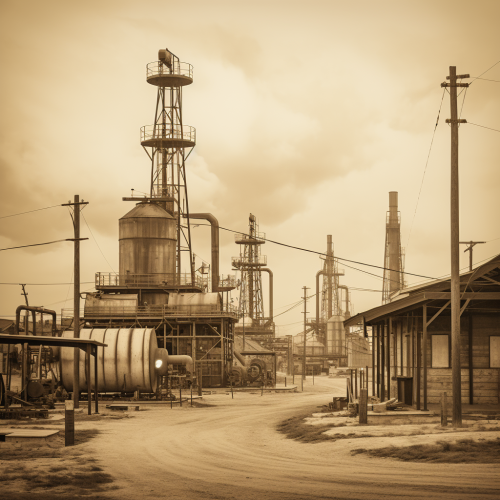 Bustling oil field with derricks Bustling oil field with derricks
