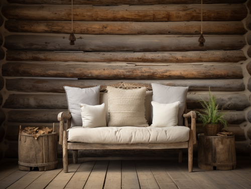 Rustic log cabin with primitive furnishings Rustic log cabin with primitive furnishings