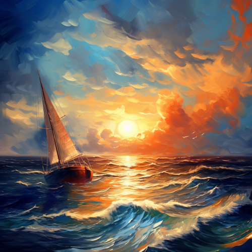 Sailboats on calm sea with god rays