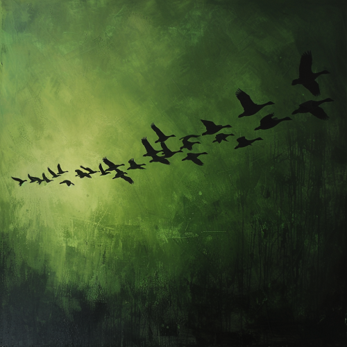 Canada geese flying in sky