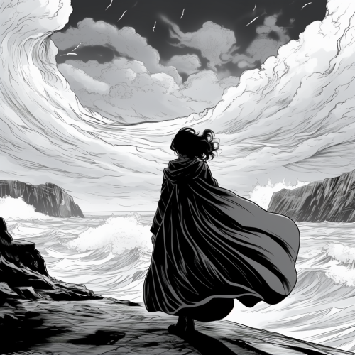 Woman in Cape Overlooking Sea