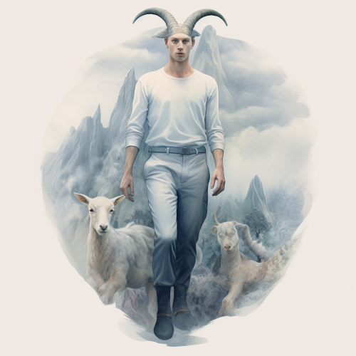 Detailed Capricorn Man in Misty Landscape