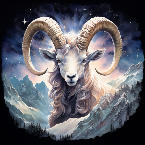 Capricorn Sign with Mountainous Star Field