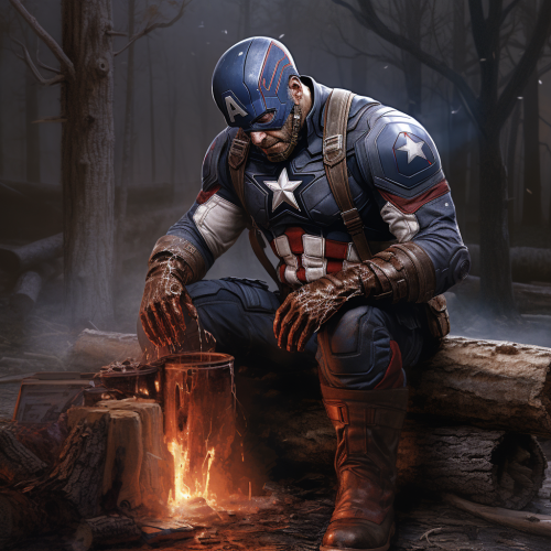 Captain America chopping fire wood with Groot Captain America chopping fire wood with Groot