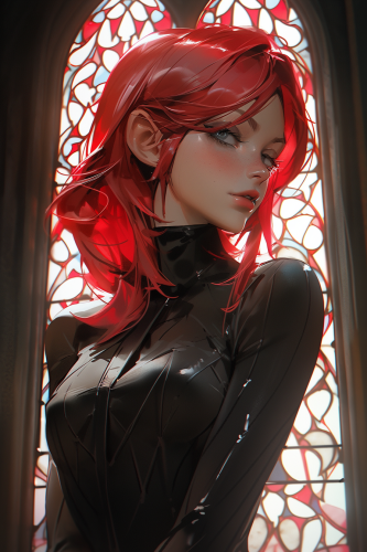 Woman with Short Red Hair in Dramatic Lighting