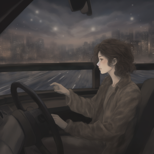 Woman driving a car in the city