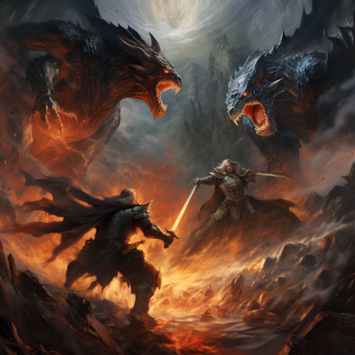 Intense battle between Carcharoth and Hurin