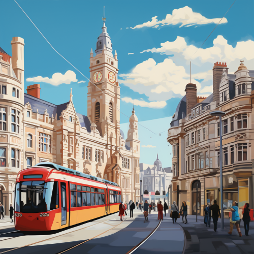 Evening lights in Cardiff City skyline