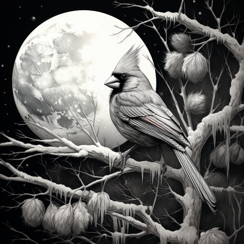 Beautiful Cardinal Bird in Moonlight