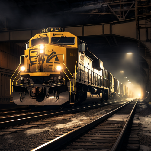 Cargo train crossing overpass switching tracks