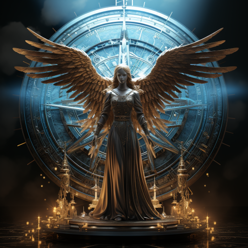 Archangel with Glowing Blue Swords Defends against Evil