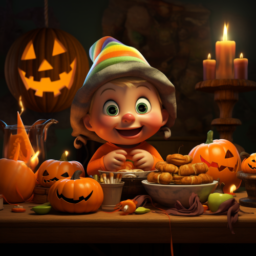 Cute Halloween baby with cornucopia