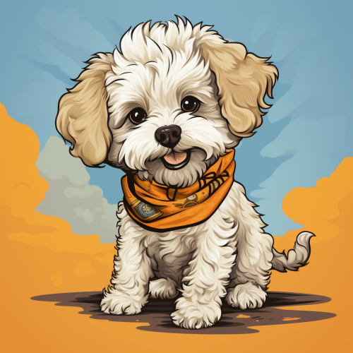 Adorable beige maltipoo with orange bandana