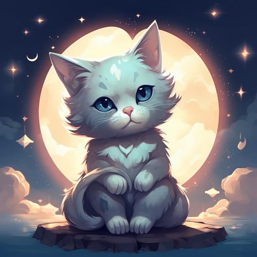 Cute cat on moon with heart collar