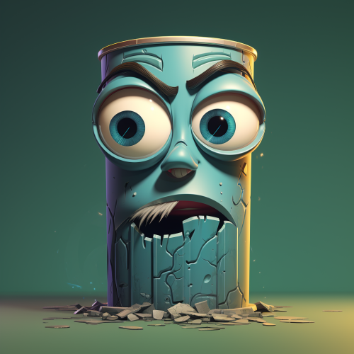 Cute cartoon character with trash can head