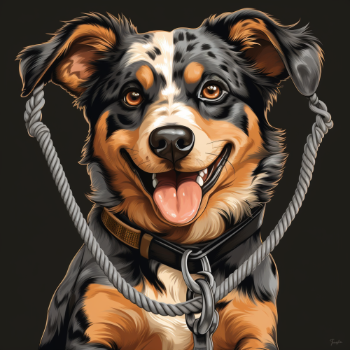 Black silver apricot Australian cattle dog mix with leash