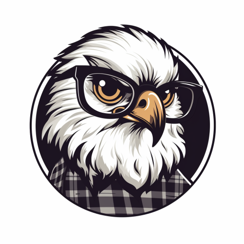 Cartoon eaglehead with square glasses on white background