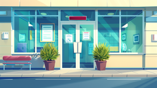 Cartoon Health Clinic Building Windows