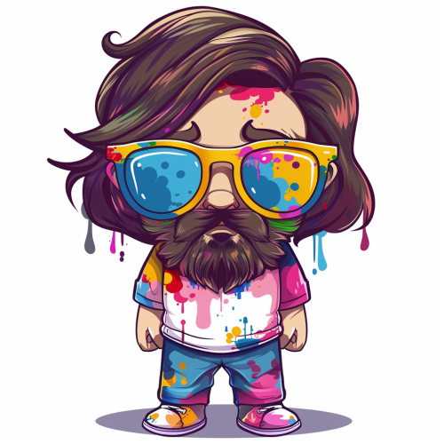 Cartoon hipster in paint with sunglasses