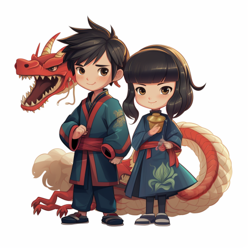Boy and girl in dragon cosplay costumes