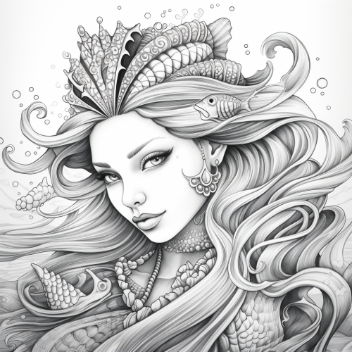 Cute Cartoon Mermaid Coloring Page