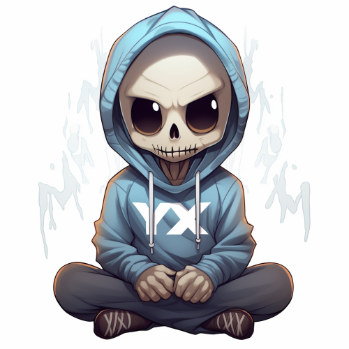 Cartoon skeleton wearing Nyx hoodie