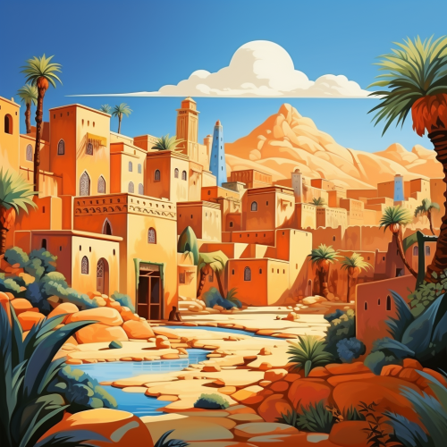 Cartoon Style Moroccan Paysage