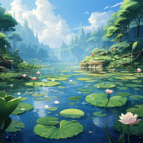 Cartoon backgrounds with pond and lotus leaf kingdom Cartoon backgrounds with pond and lotus leaf kingdom