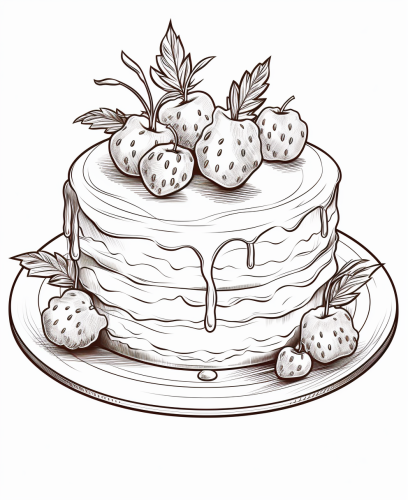 Black and white cartoon Buche de Noel cake