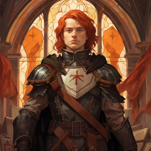 Scared redheaded priest holding crossbow