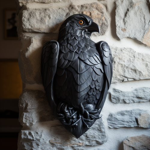 Carved falcon shape on stone wall