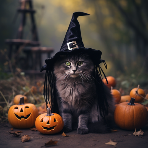 Adorable cat dressed as witch trick or treating