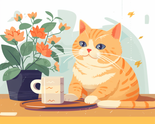 Cute cat enjoying a cup of tea