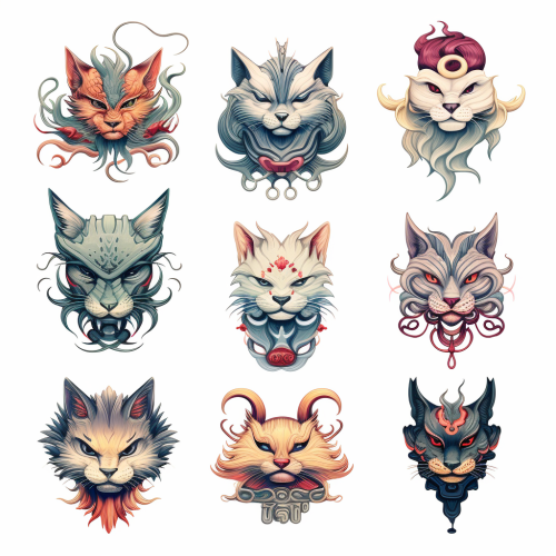 Sketches of cats in tattoo style