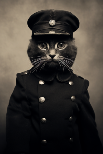 Old photograph of a cat in military uniform Old photograph of a cat in military uniform