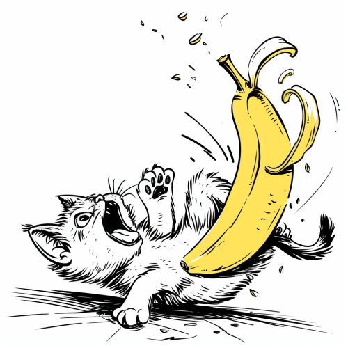 Cat slipping on banana peel fall