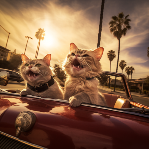 Two Cats Driving on Sunset Boulevard