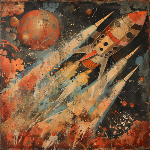 Cave Painting Space Ship Exploding