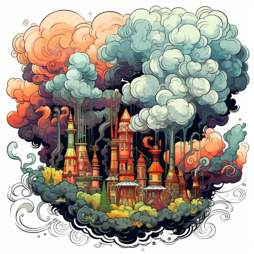 Aromatic smoke clouds in cyberpunk doodle drawing Aromatic smoke clouds in cyberpunk doodle drawing