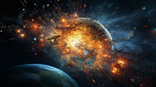 Satellite debris forming intricate patterns against cosmic backdrop Satellite debris forming intricate patterns against cosmic backdrop