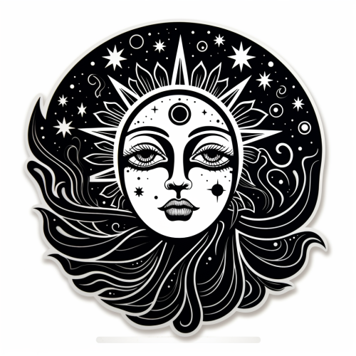 Celestial sticker in black and white