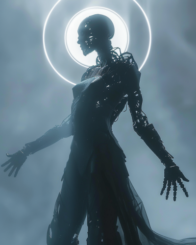 Fashionable celestial cyborg posing