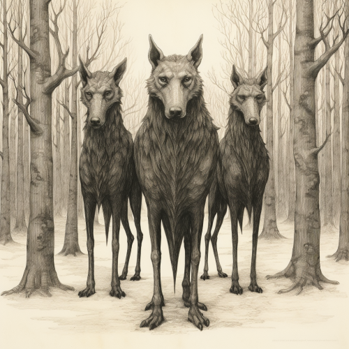 Cerberus standing in forest clearing