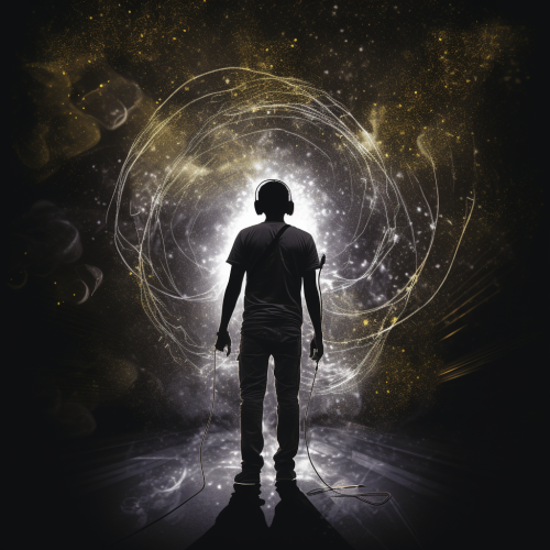 Silhouette with headphones and microphone