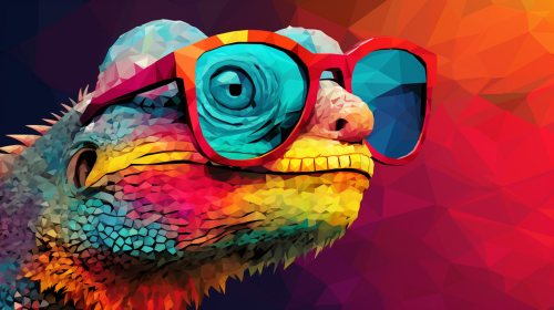 Cool chameleon wearing sunglasses on solid color background