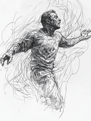 chaotic pencil sketch figure